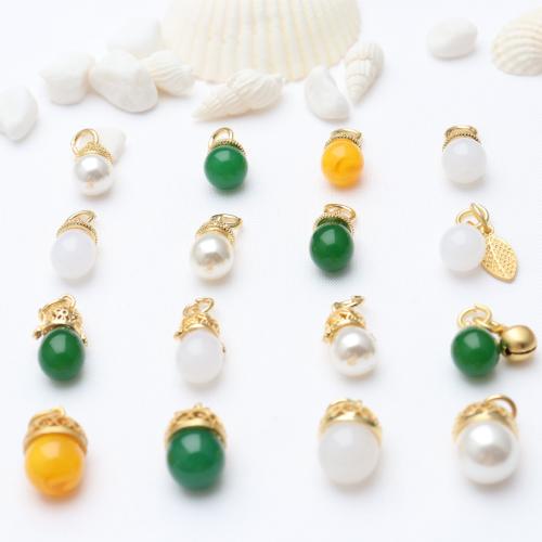 ABS Plastic Pendants, ABS Plastic Pearl, with Brass, gold color plated, DIY 