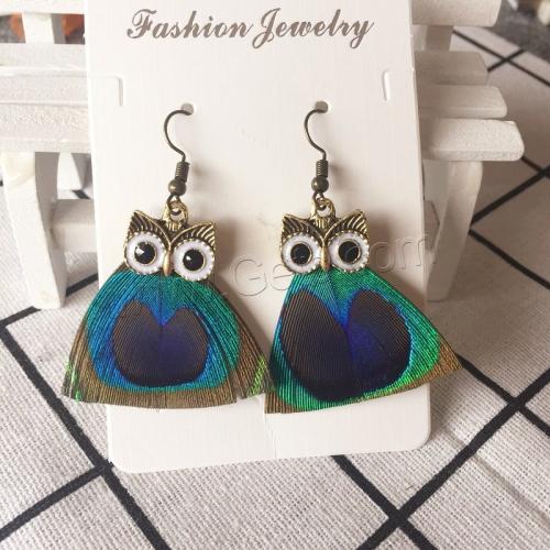 Fashion Feather Earring , with Zinc Alloy, antique bronze color plated, fashion jewelry & Bohemian style & for woman & enamel, mixed colors, 60mm 