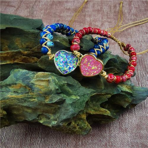 Impression Jasper Bracelet, with Knot Cord & Resin & Brass, Heart, gold color plated, Adjustable & fashion jewelry & Unisex Approx 18-22 cm [