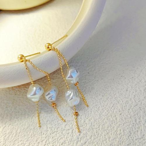 Kunststoff Perle Zink Legierung Ohrring, Zinklegierung, mit Kunststoff Perlen, goldfarben plattiert, Modeschmuck & für Frau, weiß, 20x60mm, verkauft von Paar