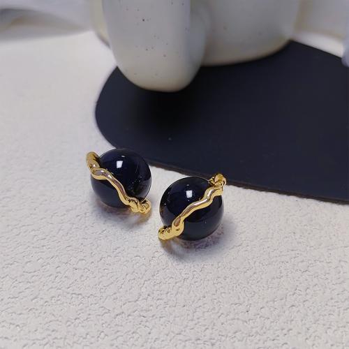 Plastic Pearl Zinc Alloy Earring, with Plastic, gold color plated, fashion jewelry & for woman, black 