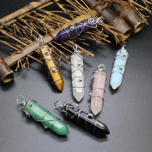Gemstone Brass Pendants, Natural Stone, with Brass, Conical, silver color plated, fashion jewelry & DIY 
