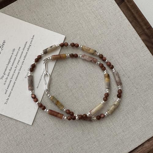 Sterling Silver Jewelry Necklace, 925 Sterling Silver, with Picture Jasper, polished, fashion jewelry & for woman Approx 43 cm 