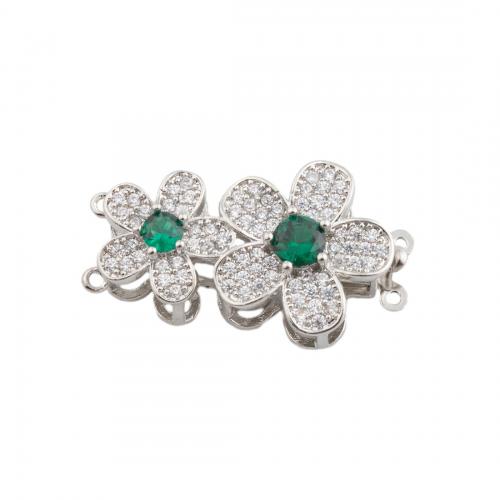Brass Box Clasp, Flower, platinum color plated, DIY & micro pave cubic zirconia Approx 0.5mm 