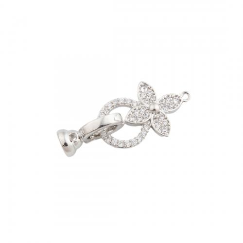 Brass Bracelet Findings, Flower, platinum color plated, DIY & micro pave cubic zirconia Approx 0.5mm 