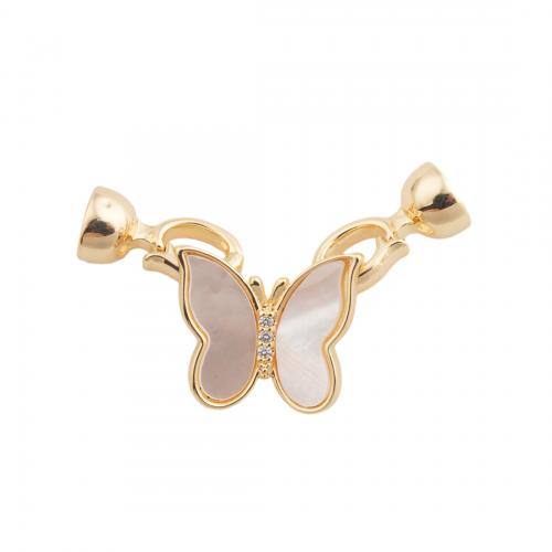 Brass Bracelet Findings, with White Shell, Butterfly, 14K gold plated, DIY Approx 1mm [