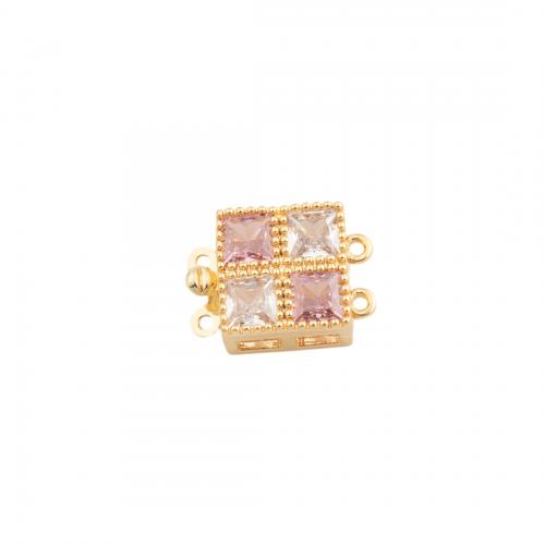 Brass Box Clasp, Square, 14K gold plated, DIY & micro pave cubic zirconia Approx 0.5mm 