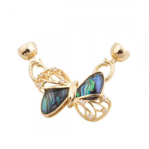 Brass Bracelet Findings, with Abalone Shell, Butterfly, 14K gold plated, DIY & micro pave cubic zirconia Approx 1mm [