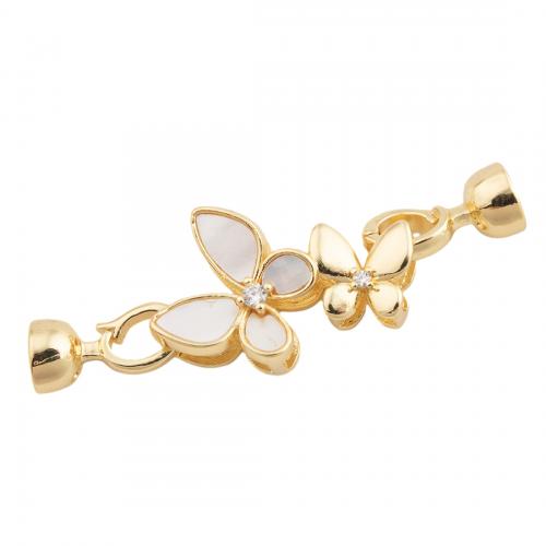 Brass Bracelet Findings, with White Shell, Butterfly, 14K gold plated, DIY & micro pave cubic zirconia Approx 0.5mm 