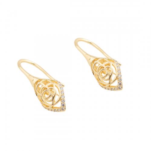 Cubic Zirconia Micro Pave Brass Earring, 14K gold plated, DIY & micro pave cubic zirconia 