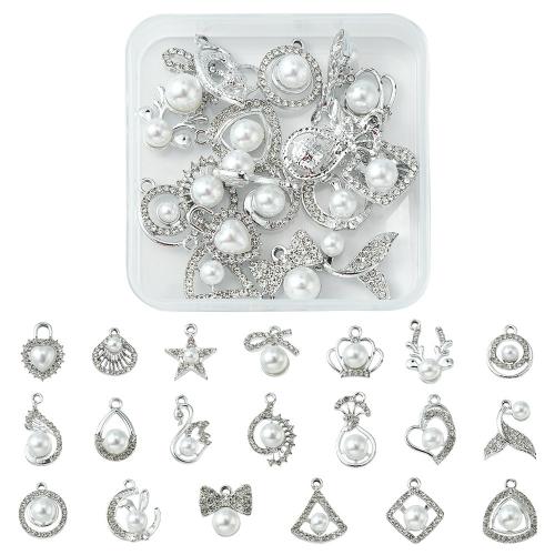 Plastic Zinc Alloy Pendants, with ABS Plastic Pearl & Crystal, DIY, white, Approx 