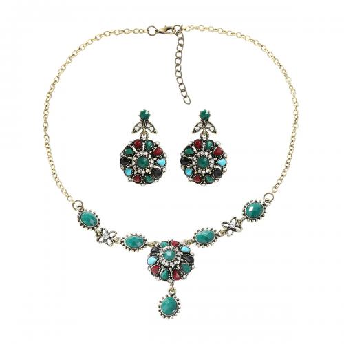 Rhinestone Zinc Alloy Jewelry Set, Stud Earring & sweater chain necklace, with Resin, plated, fashion jewelry & for woman & with rhinestone, multi-colored 
