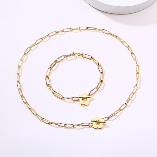 Titanium Steel Jewelry Set, gold color plated, fashion jewelry & for woman 