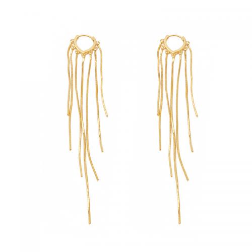 Fashion Fringe Earrings, Messing, plattiert, für Frau, goldfarben, 110x15mm, verkauft von Paar