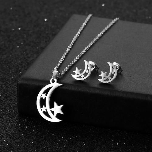 Fashion Stainless Steel Jewelry Sets, 304 Stainless Steel, Stud Earring & necklace, 2 pieces & fashion jewelry & for woman, silver color Approx 45 cm 