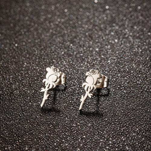 Stainless Steel Stud Earring, 304 Stainless Steel, Rose, Vacuum Ion Plating, fashion jewelry & for woman 