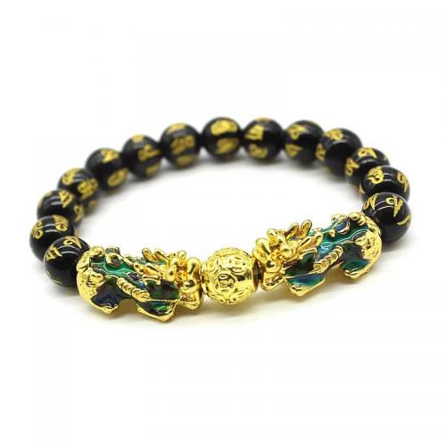 Glass Jewelry Beads Bracelets, with Zinc Alloy, Fabulous Wild Beast, gold color plated, fashion jewelry & Unisex & change their color according to the temperature Approx 18 cm 