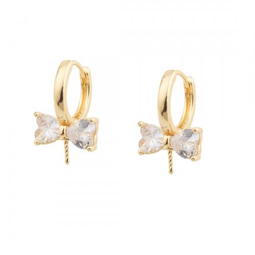 Brass Lever Back Earring Component, Bowknot, 14K gold plated, DIY & micro pave cubic zirconia Inner Approx 11.5mm 