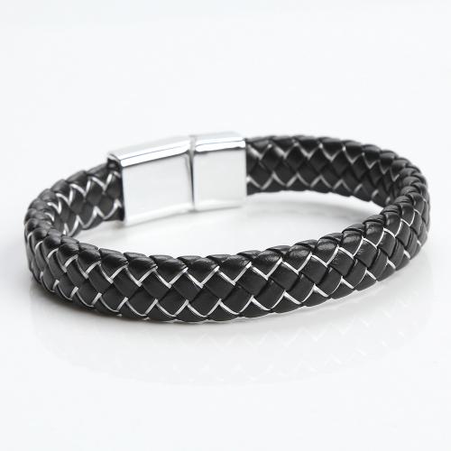 PU Leather Cord Bracelets, Zinc Alloy, with PU Leather, handmade, fashion jewelry & for man Approx 21 cm 