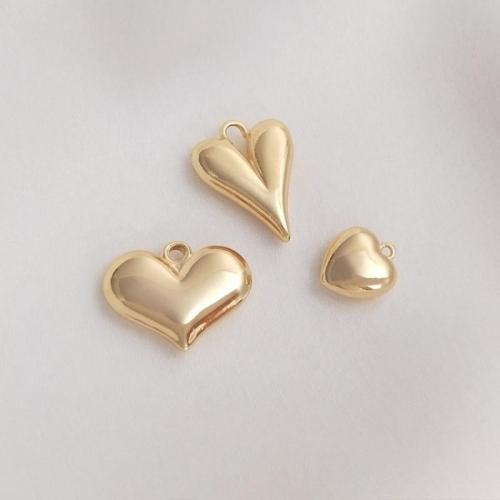 Brass Heart Pendants, 14K gold-filled, DIY golden 