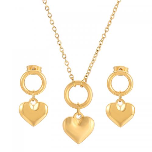 Fashion Stainless Steel Jewelry Sets, 304 Stainless Steel, earring & necklace, Heart, Vacuum Ion Plating, fashion jewelry & for woman 