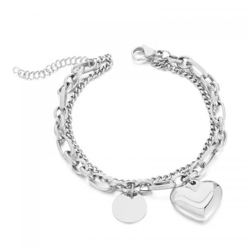 Stainless Steel Charm Bracelet, 304 Stainless Steel, Heart, Vacuum Ion Plating, fashion jewelry & for woman 
