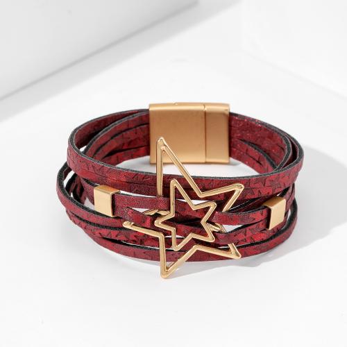 PU Leather Cord Bracelets, with Zinc Alloy, Star, plated, fashion jewelry & multilayer & for woman Approx 21 cm 
