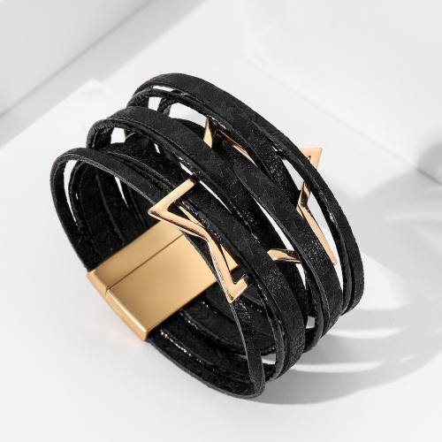 PU Leather Cord Bracelets, with Zinc Alloy, Star, Plating champagne gold, fashion jewelry & multilayer & for woman Approx 21 cm 