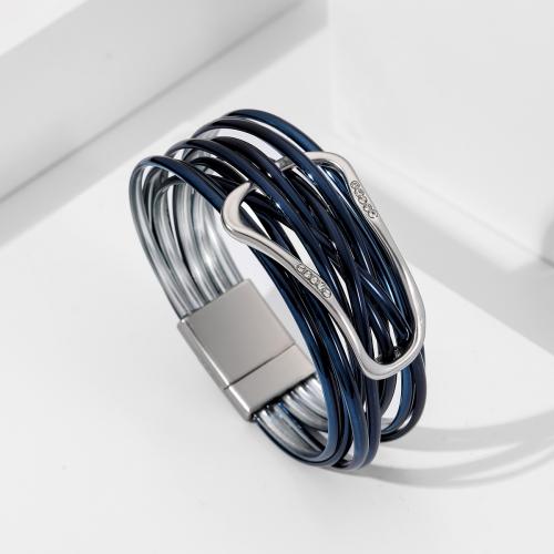 PU Leather Cord Bracelets, with Zinc Alloy, plated, fashion jewelry & multilayer & for woman Approx 21 cm 