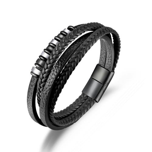 PU Leather Cord Bracelets, with 304 Stainless Steel, Vacuum Ion Plating, fashion jewelry & for man cm 