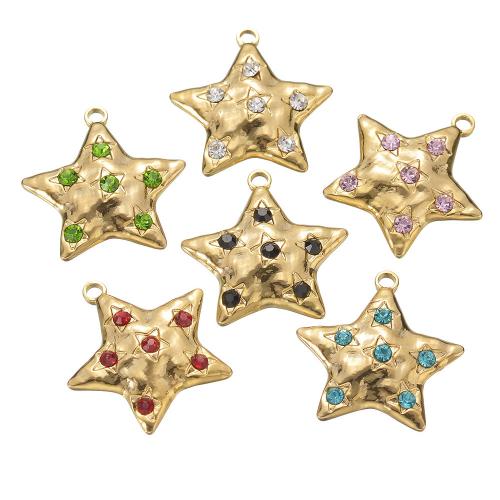 Rhinestone Stainless Steel Pendants, 304 Stainless Steel, Star, gold color plated, DIY & with rhinestone 