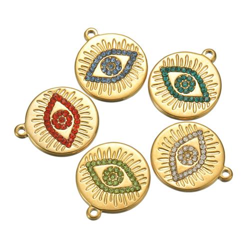 Rhinestone Stainless Steel Pendants, 304 Stainless Steel, Round, gold color plated, DIY & with rhinestone 