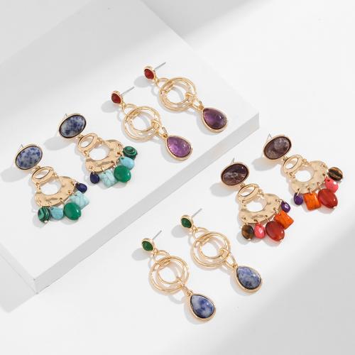 Gemstone Drop Earring, Zinc Alloy, with Gemstone Chips, gold color plated & for woman 