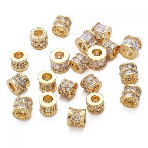 Brass Spacer Beads, Column, plated, DIY & with rhinestone, golden 