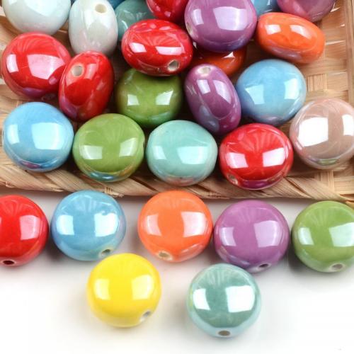 Perlmuttartige Porzellan Perlen, flache Runde, DIY, keine, 16x15mm, Bohrung:ca. 2mm, 10PCs/Tasche, verkauft von Tasche