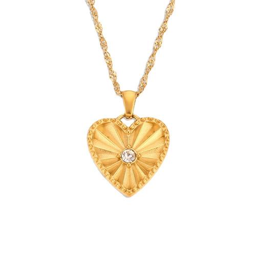 Stainless Steel Jewelry Necklace, 316L Stainless Steel, with 5cm extender chain, Heart, 18K gold plated, fashion jewelry & for woman & with rhinestone Approx 40 cm 