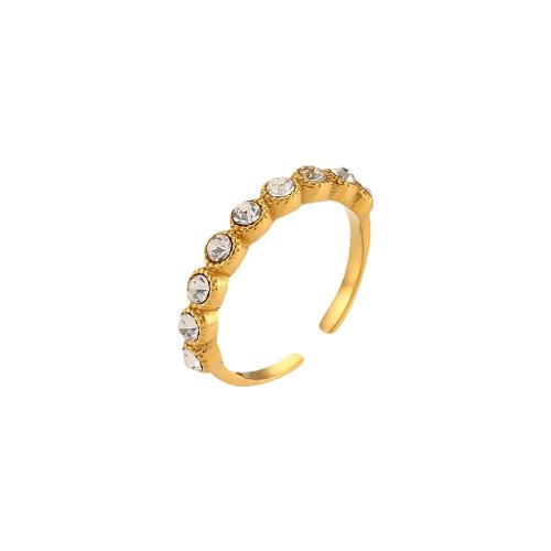 Cubic Zirconia anillo de dedo de acero inoxidable, acero inoxidable 304, Recubrimiento iónico al vacío, Joyería & micro arcilla de zirconia cúbica & para mujer, dorado, wide:3.3mm, Vendido por UD