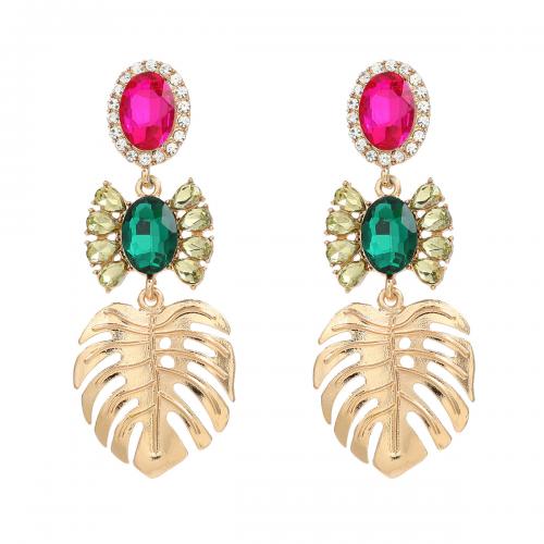 Zinc Alloy Rhinestone Stud Earring, Leaf, fashion jewelry & for woman & with rhinestone 