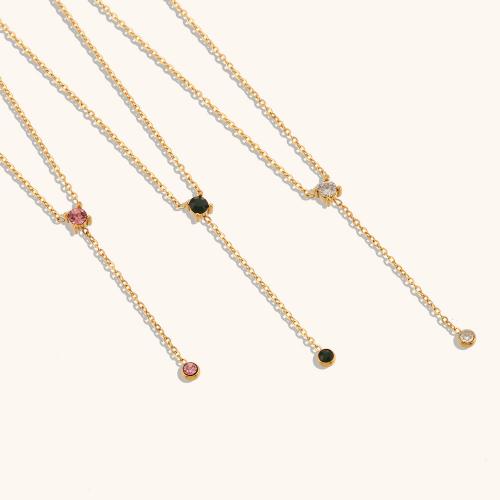 Cubic Zirconia Stainless Steel Necklace, 304 Stainless Steel, with 5cm extender chain, 18K gold plated, fashion jewelry & micro pave cubic zirconia & for woman Approx 40 cm 
