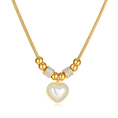 Stainless Steel Jewelry Necklace, 304 Stainless Steel, with Acrylic, with 55mm extender chain, Heart, plated, fashion jewelry & micro pave cubic zirconia & for woman, gold x16mm Approx 415 mm 