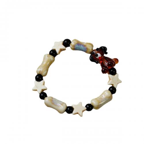 Porcelain Bracelets, with Elastic Thread & Glass & Wood, handmade, Unisex Approx 15-20 cm 