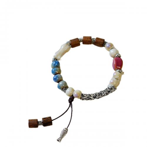 Porcelain Bracelets, with Wax Cord & Zinc Alloy, handmade, Unisex Approx 14-18 cm 