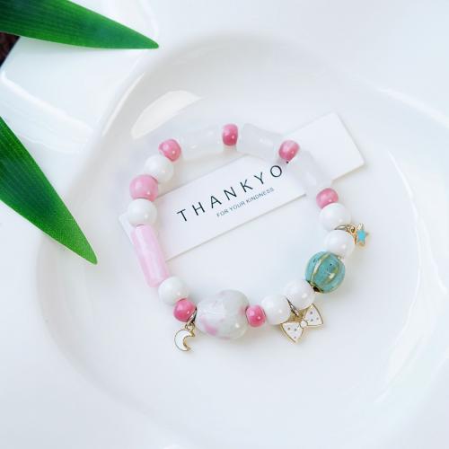 Porcelain Bracelets, with Elastic Thread & Zinc Alloy, handmade, Unisex, mixed colors Approx 15-20 cm 