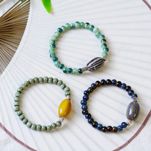 Bracelets en porcelaine, avec fil élastique & alliage de zinc, fait à la main, unisexe, plus de couleurs à choisir Environ 14-18 cm, Vendu par PC