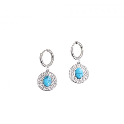 Titanium Steel Earrings, with turquoise, Vacuum Ion Plating, for woman 