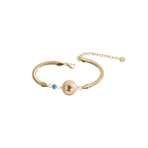 Evil Eye Jewelry Bracelet, Titanium Steel, with Natural Stone & Resin, with 5CM extender chain, Vacuum Ion Plating, for woman, golden Approx 16 cm 