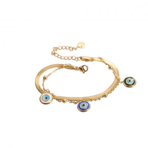 Evil Eye Jewelry Bracelet, Titanium Steel, with 5CM extender chain, Vacuum Ion Plating, for woman & enamel Approx 16 cm 