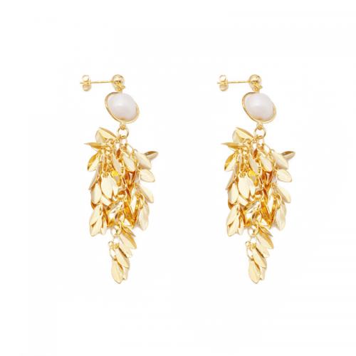 Brass Drop Earring, with Plastic Pearl, plated, for woman 