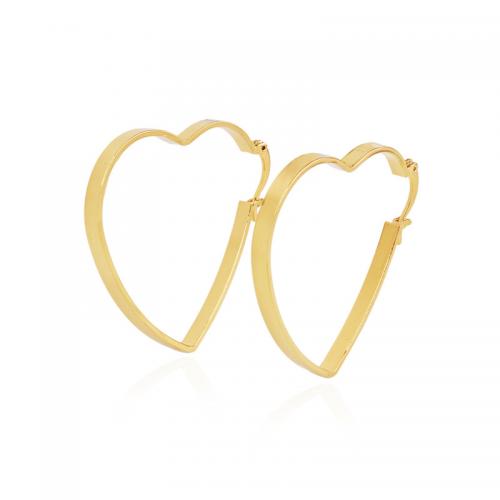 Brass Huggie Hoop Earring, Heart, plated, for woman, golden 