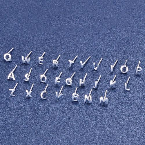925 Sterling Silver Stud Earring, Alphabet Letter & for woman, earring length 2-8mm 